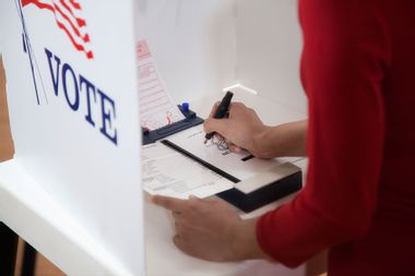Voter voting in a polling place