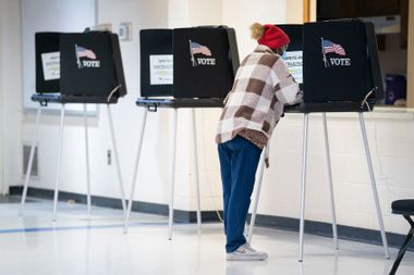 A voter casts a ballot on November 8, 2022 in Winston Salem, North Carolina, United States.