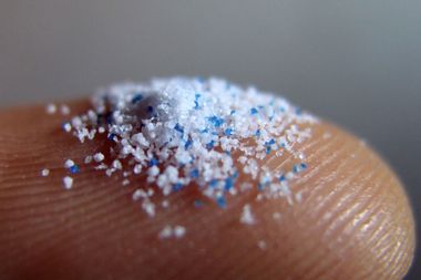 Plastic particles on finger tip