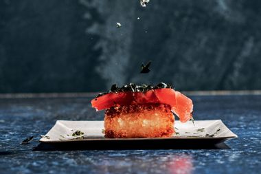 Tuna Nigiri with Rice Cakes and Harissa