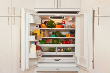View of inside of refrigerator with healthy food