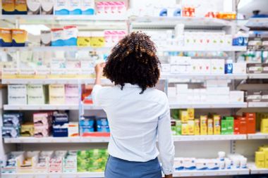Young woman looking at products in a pharmacy