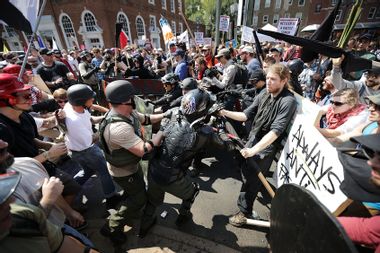 White nationalists, neo-Nazis and members of the "alt-right" clash with counter-protesters