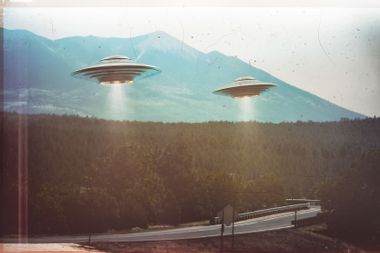 UFOs flying in the sky, illustration
