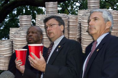 U.S. CONGRESSMEN TALK TO THE PRESS IN ROME.