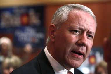 Republican U.S. Senate candidate Ken Buck greets supporters at an election night party in Loveland, Colorado while waiting for results in his race against Jane Norton in the Republican primary election