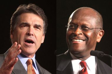 Image for Herman Cain, now tied with Perry in polls, backtracks on 