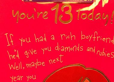 Image for Card tells 13-year-old to hope for a rich boyfriend