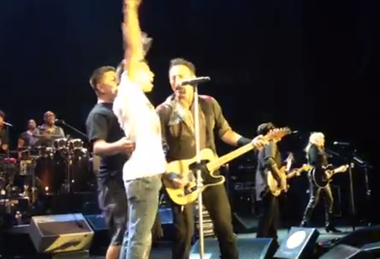Image for Must see: Bruce Springsteen wowed by teens who crash stage -- and know every word of 