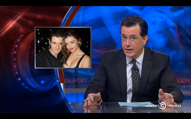 Image for Stephen Colbert takes a long, hard look at Orlando Bloom's fistfight with Justin Bieber
