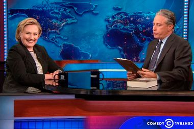 Image for Jon Stewart's shocking, shining moment: He grills Hillary on 