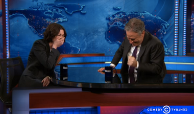 Image for Jon Stewart and Anne Hathaway have a seriously adorable case of the giggles