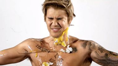 Image for You know you want to watch shirtless Justin Bieber get pelted by eggs
