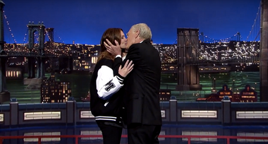 Image for David Letterman shares one last, creepy smooch with Julia Roberts