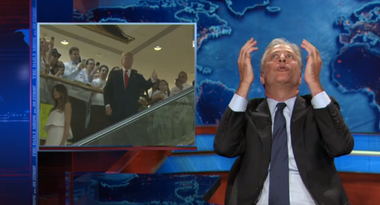 Image for Jon Stewart's dream just came true: Donald Trump running is a 