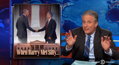 Image for Jon Stewart mocks media freakout over his “secret” meetings with Obama: We “took turns f*cking a replica of Reagan’s eye socket”