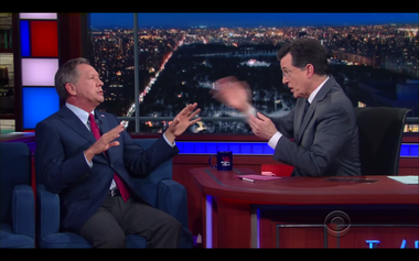 Image for John Kasich gets testy with Stephen Colbert: Justice Scalia debate gets peevish on 
