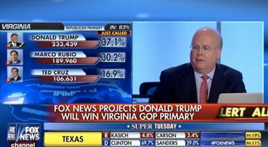 Image for Watch Fox News interrupt Karl Rove's failed election prediction to announce Trump's win