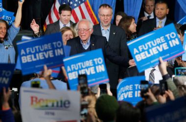 U.S. Democratic presidential candidate and U.S. Senator Bernie Sanders arrives with his wife Jane and son Levi at his Super Tuesday rally in Burlington Vermont