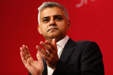 Sadiq Khan, Britain's opposition Labour Party's candidate for Mayor of London speaks at the Queen Elizabeth Centre in central London