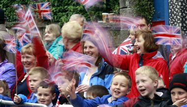 British people waving the Union Jack