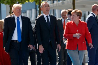 Donald Trump, Angela Merkel, Jens Stoltenberg