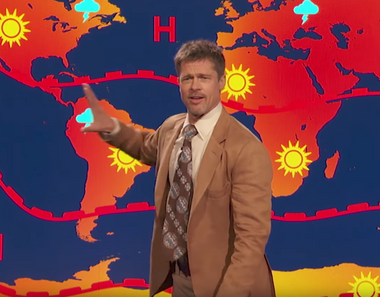 Image for Brad Pitt plays weatherman to poke fun at Trump: 