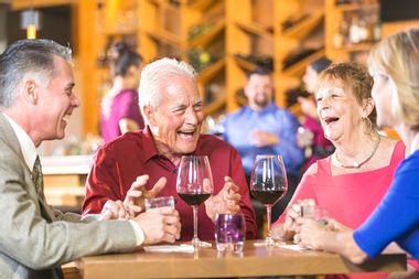 Couples drinking wine