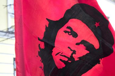 A flag with the image of revolutionary leader Che Guevara