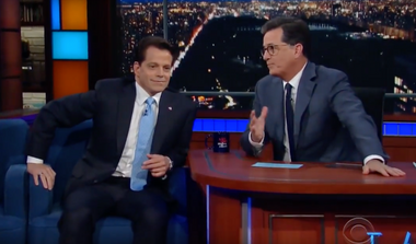 Image for Anthony Scaramucci rails on Steve Bannon to Stephen Colbert
