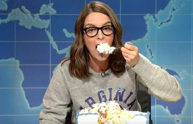 Image for Tina Fey returns to SNL to destroy Trump while devouring a delicious sheet cake