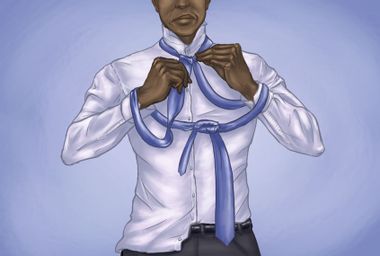 Man struggles with his tie
