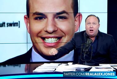 Brian Stelter pictured on "Infowars" with Alex Jones