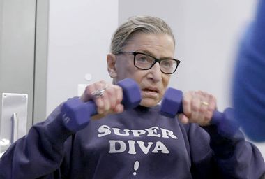 Ruth Bader Ginsburg mid workout in "RBG"