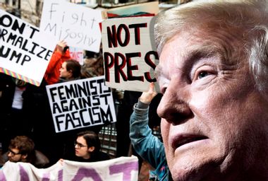 Demonstrators protest before the inauguration of Donald Trump