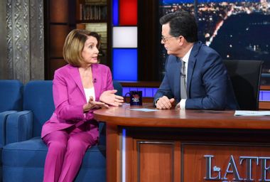 Rep. Nancy Pelosi and Stephen Colbert on "The Late Show with Stephen Colbert"