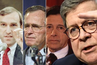 Elliott Abrams; George H. W. Bush; Caspar Weinberger; William Barr