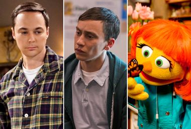 Jim Parsons in "Big Bang Theory;" Keir Gilchrist in "Atypical;" Julia in "Sesame Street"