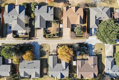 Top straight down view single-family houses in autumn season near Dallas