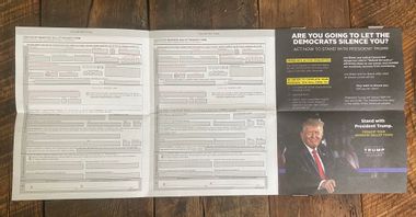 Image for Republicans send North Carolina voters mail-in ballot requests with President Trump's face on them