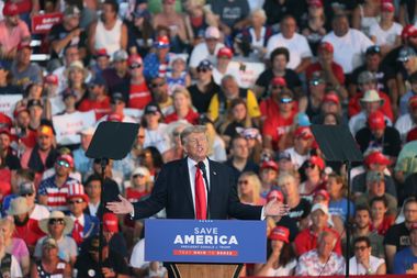 Former US President Donald Trump speaks to supporters during a rally at the Lorain County Fairgrounds on June 26, 2021 in Wellington, Ohio.