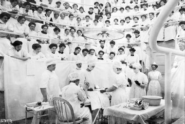 Medical students watching a body dissection, at the Women's College Hospital, Philadelphia.