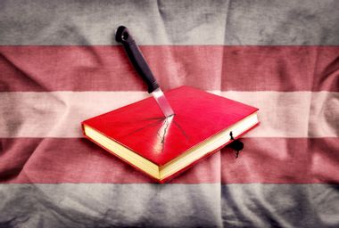 Book Stabbed By Knife; Trans Flag