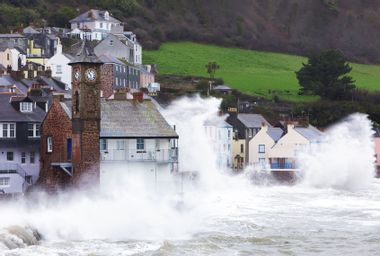 Coastal village during a storm, UK.