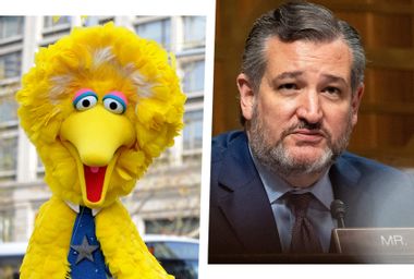 Sesame Street's Big Bird, left, and Sen. Ted Cruz