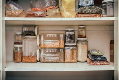 Pantry shelf with various dried goods