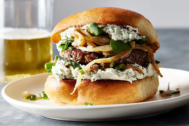 Image for This dressed-up lamb burger from Rick Martinez is topped with caramelized fennel and onion