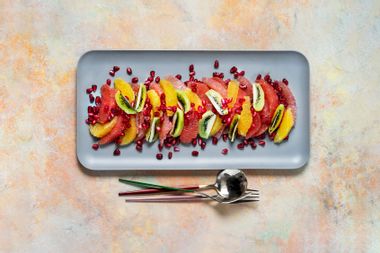 Tropical fruit salad on a tray
