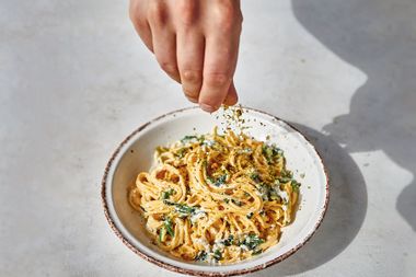 Tagliarini with creamy ricotta, lemon and spinach