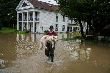 Vermont Flooding Man Carrying Dog 1526471658